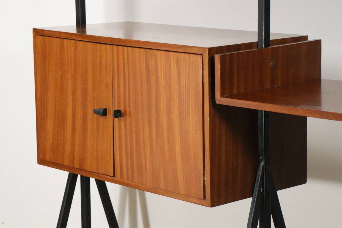 Vintage modular bookcase in wood and metal, Italy, 1960