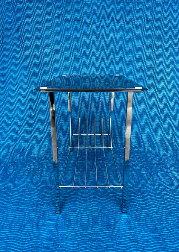 Meuble range-disques vinyls/journaux vintage 1960-1970 structure chrom