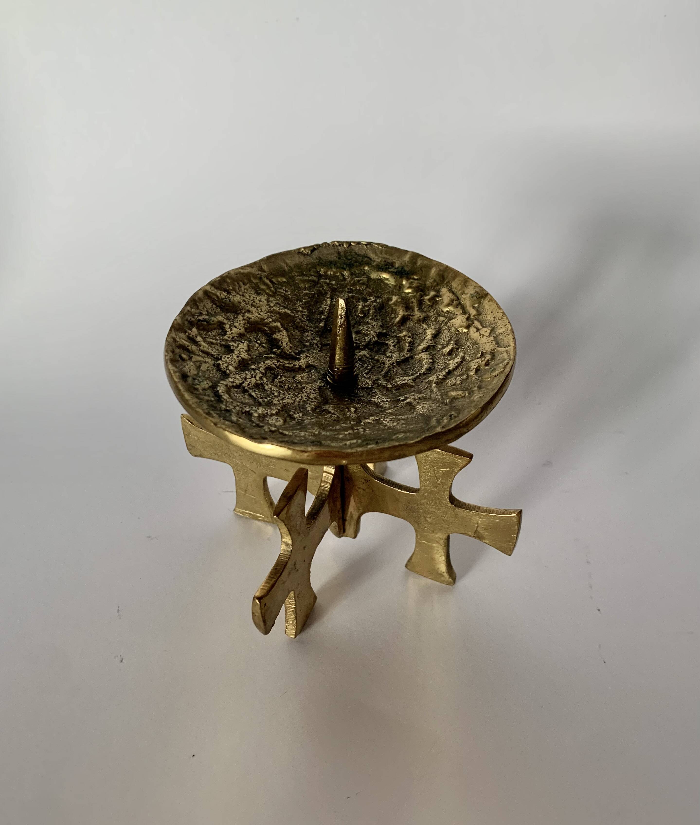 Brutalist bronze candleholder, 1970s