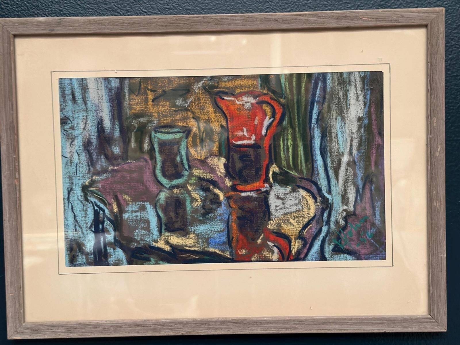 Nature morte originale suédoise sur papier — Arrangement doux par E. Holm — Milieu du siècle — Verni — 37 × 27 cm (14,6" × 10,6")