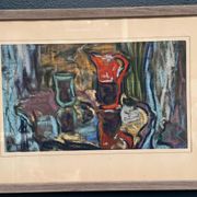 Original Swedish Still Life On Paper — Soft Arrangement By E. Holm — Mid‑Century — Glazed — 37 × 27 Cm (14.6" × 10.6")