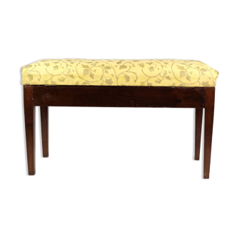 Banc de piano / tabouret en acajou avec tissu floral léger d’environ 1910