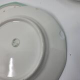 Limoges porcelain plates with green border and gold and blue flower decoration, French set of 8