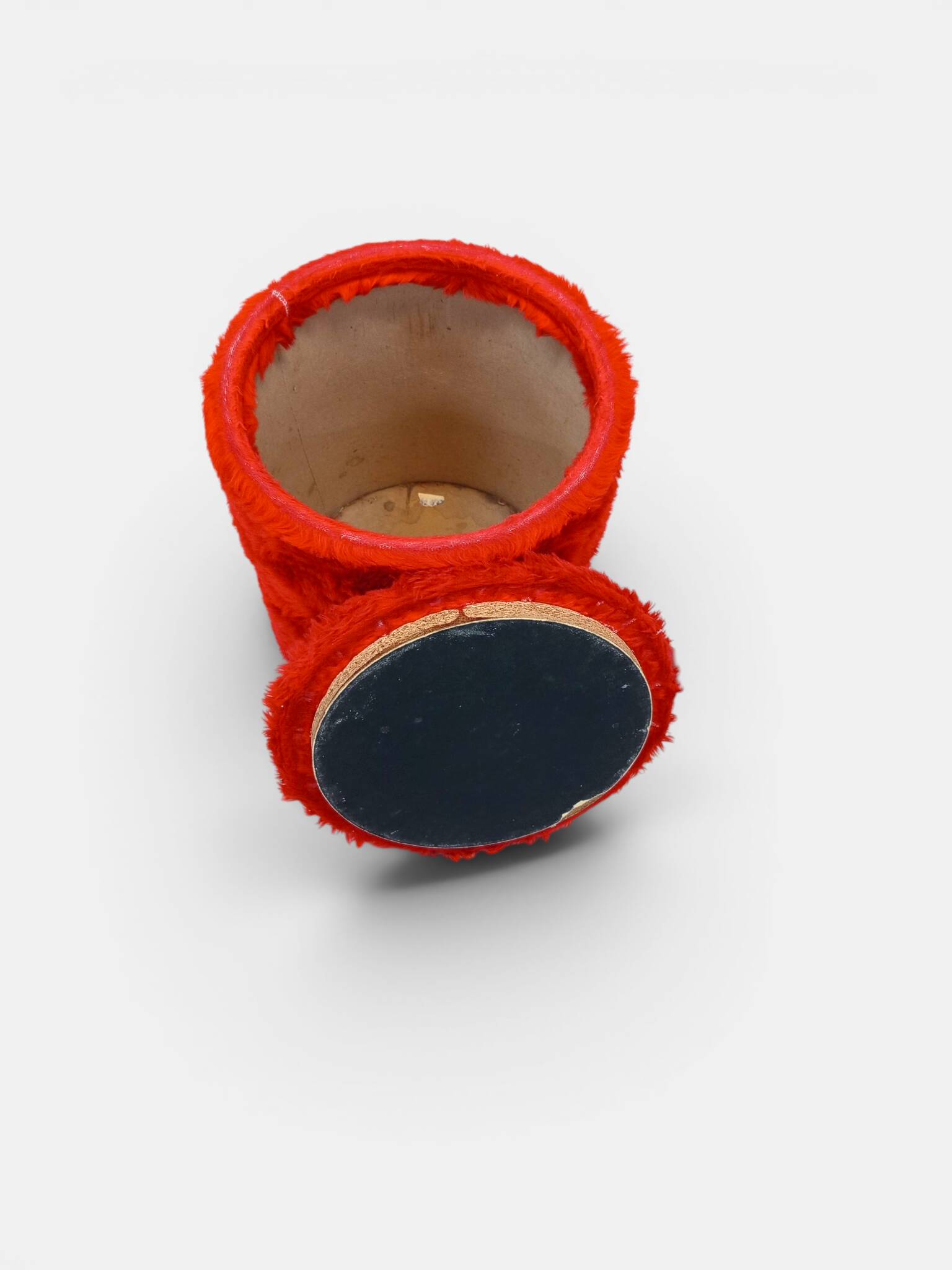 Pouf vintage coffre Space Age en fourrure rouge – 1970