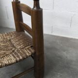 Brutalist children's chair by Charles Doudouyt 1960 oak and wicker