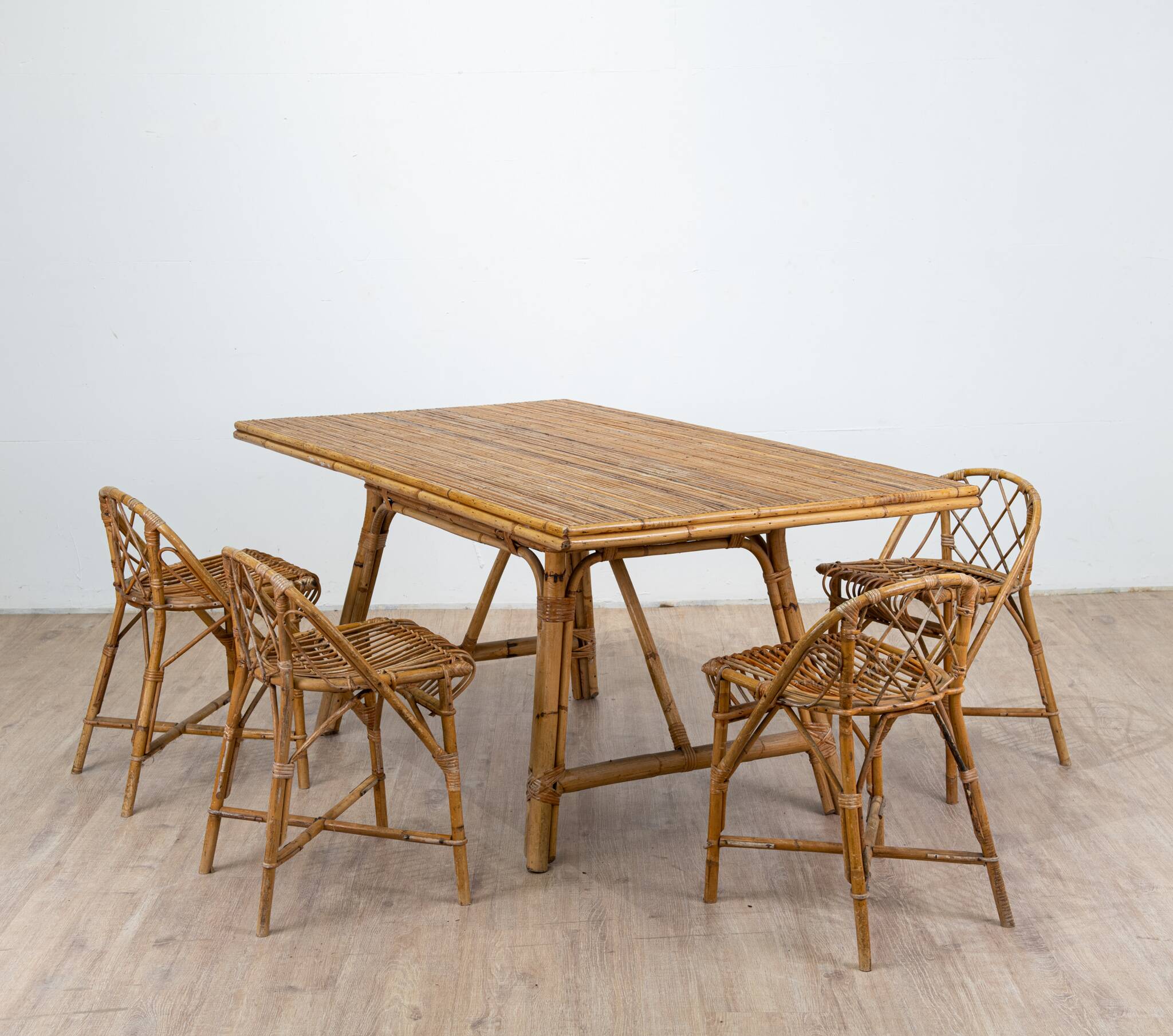 Series of 4 rattan chairs, France, 1960