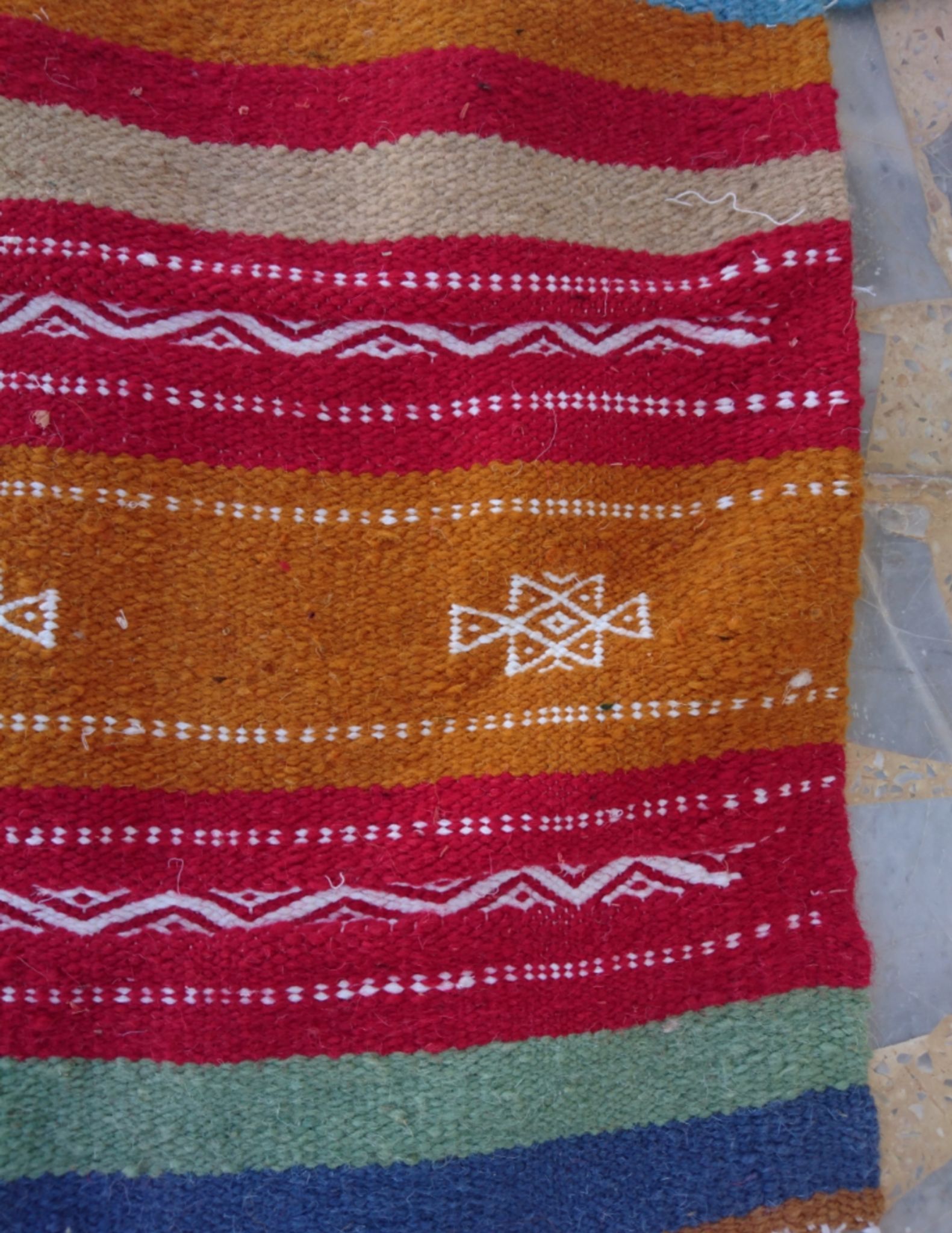 Kilim bleu orange rouge multicolore fait à la main 110x60cm