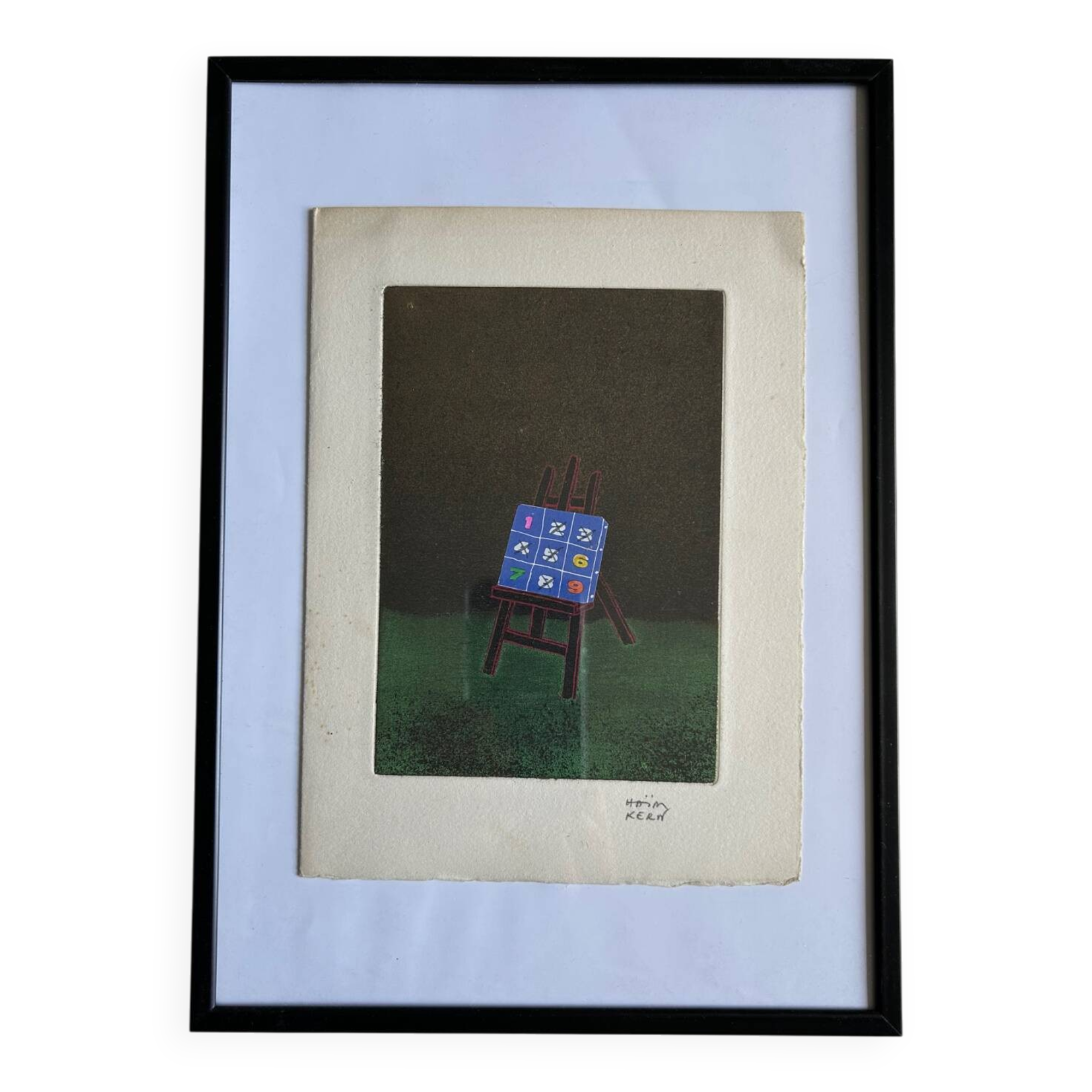 Œuvre Collage Le Chevalet d'Haim Kern. Signature.