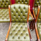 Suite de 6 chaises anglaises Cherterfield en cuir vert