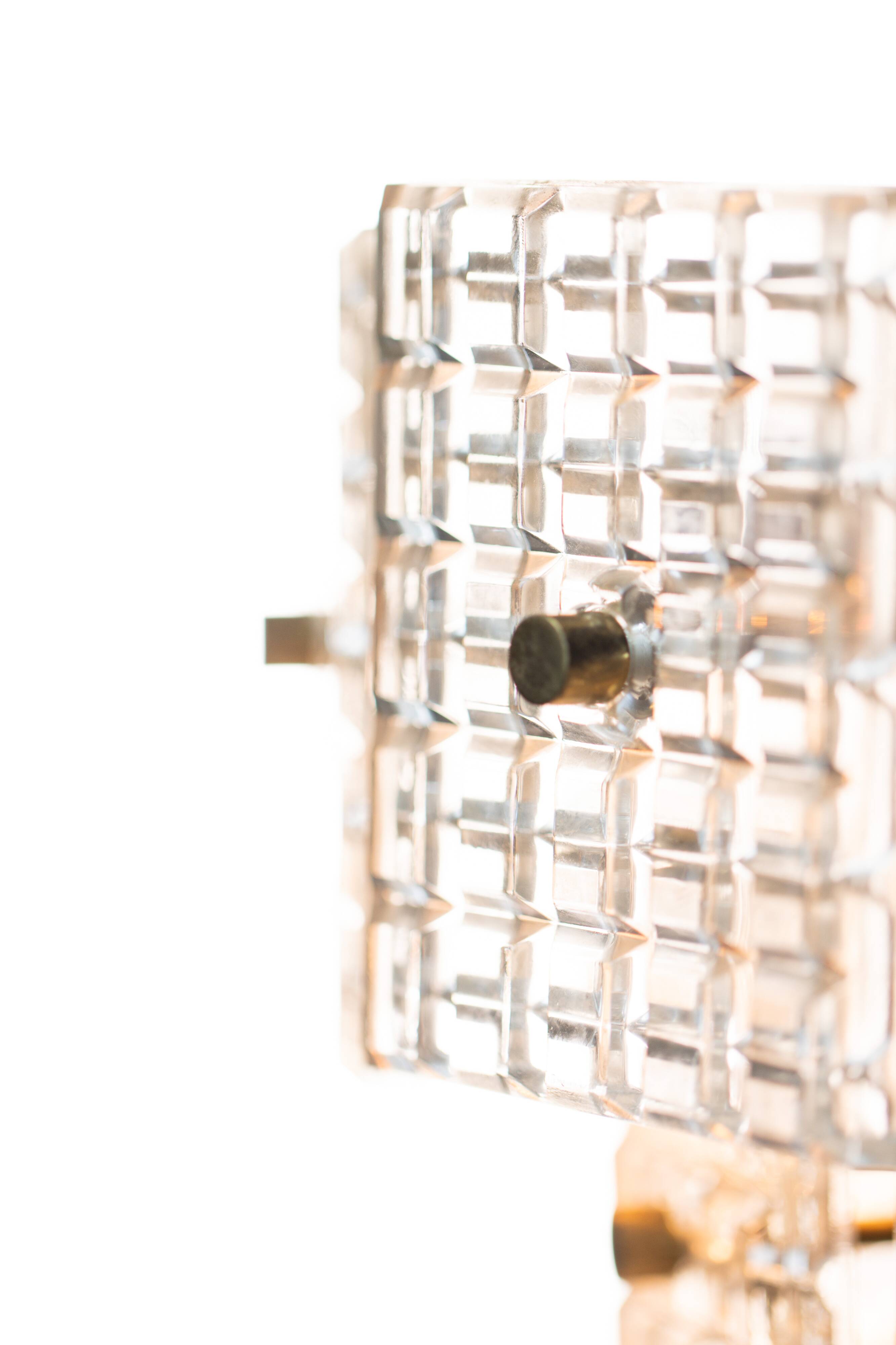 Vintage Embossed Glass Chandelier: 1970s Brass Pendant Lamp