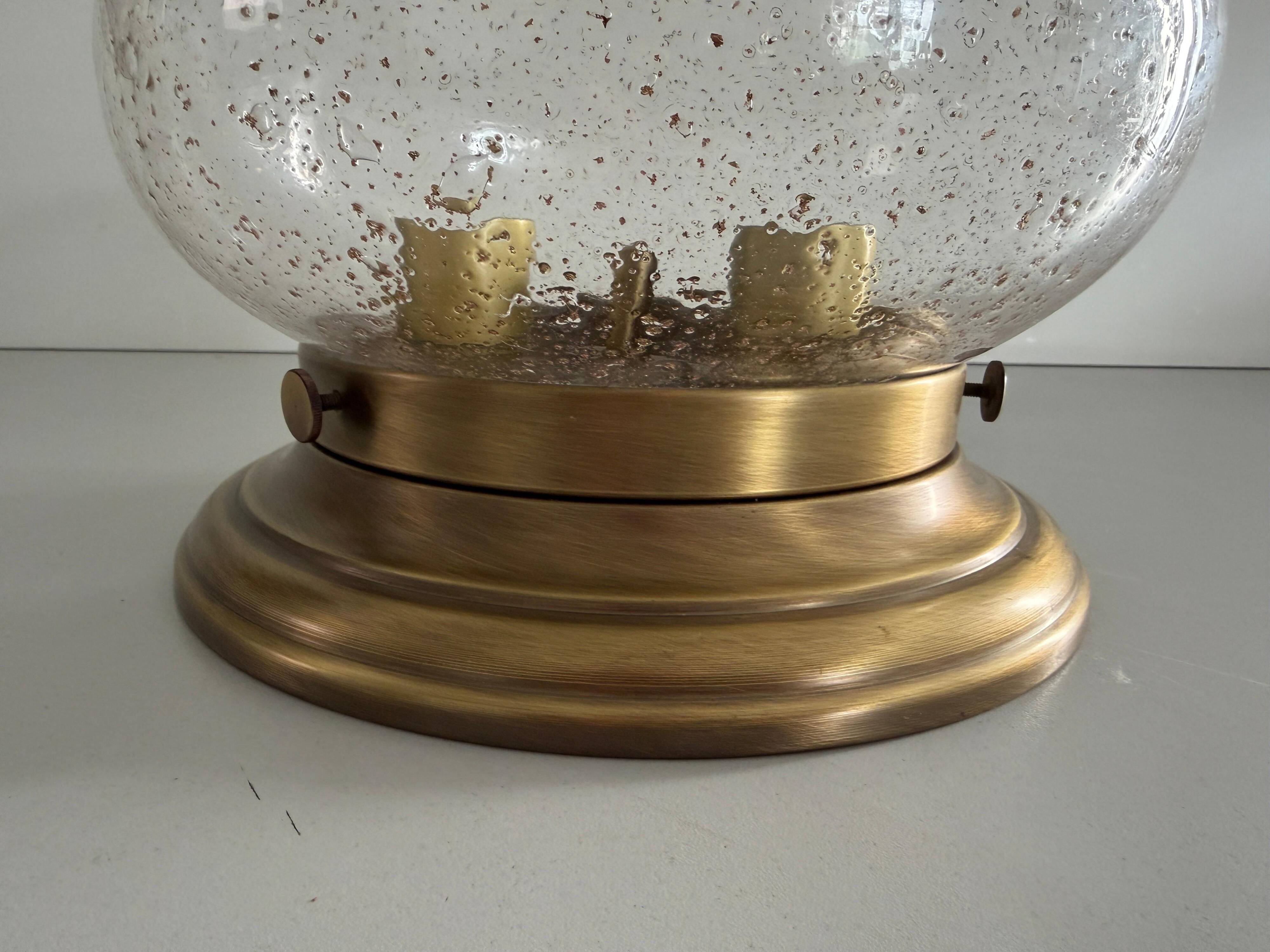 Flush glass shade with bubble pattern and brass base by Hillebrand, 1960s, Germany.