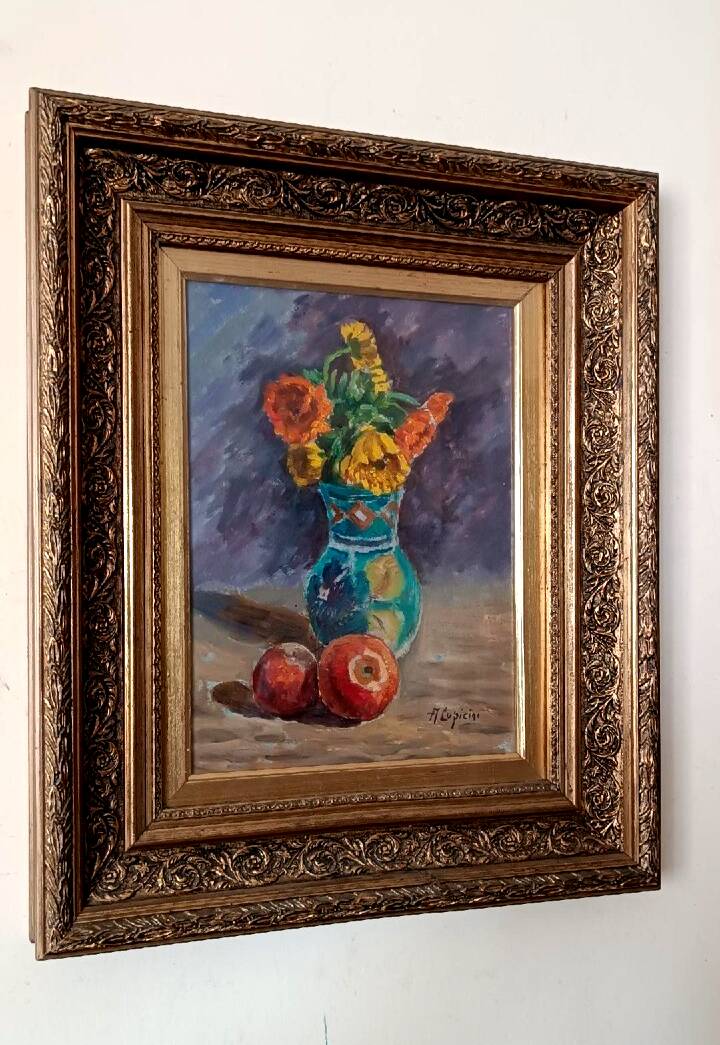 Still life painting vase with flowers by Lupicini - 1960s