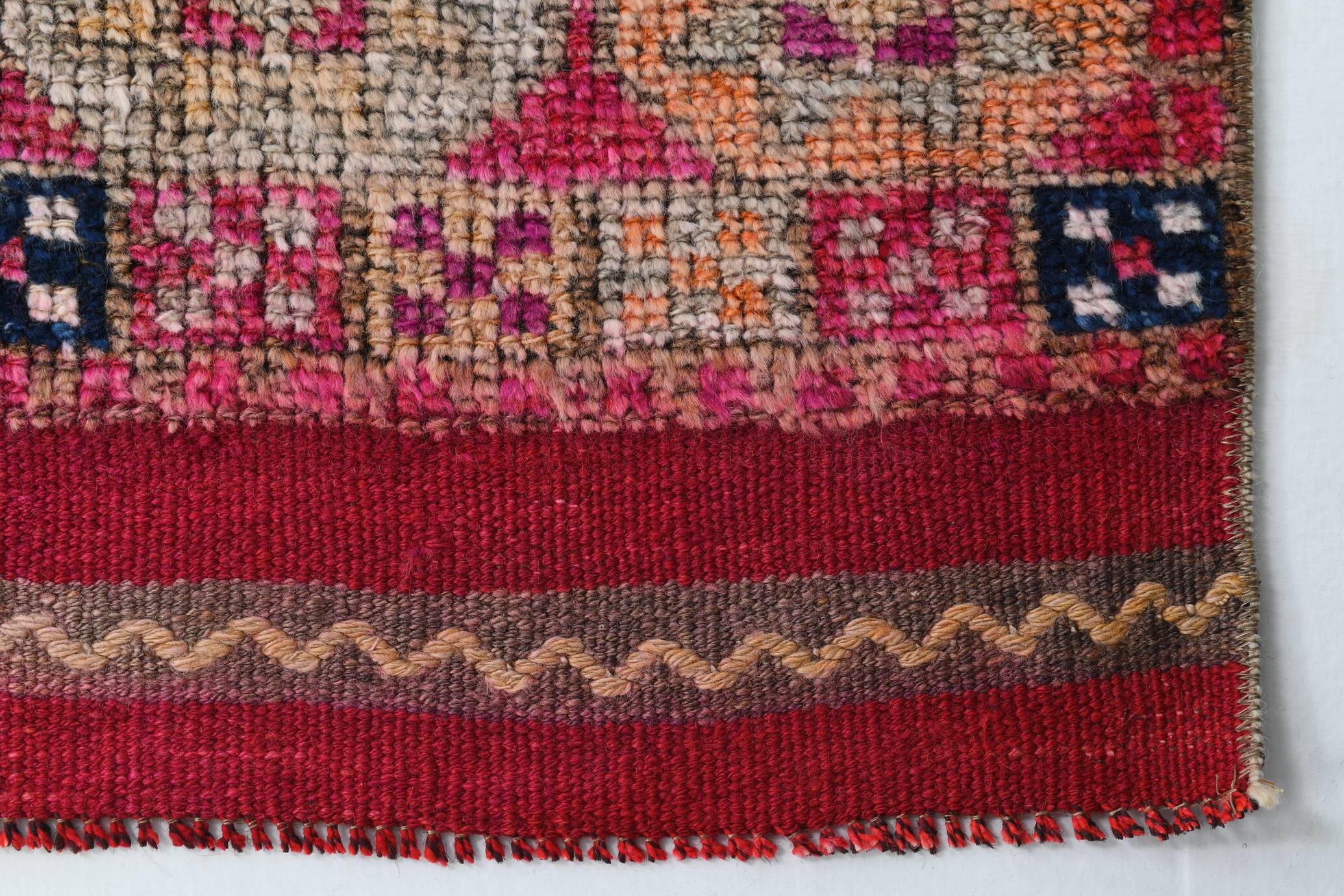 3x12 Red & Navy Blue Oushak Runner Rug, 83x352Cm