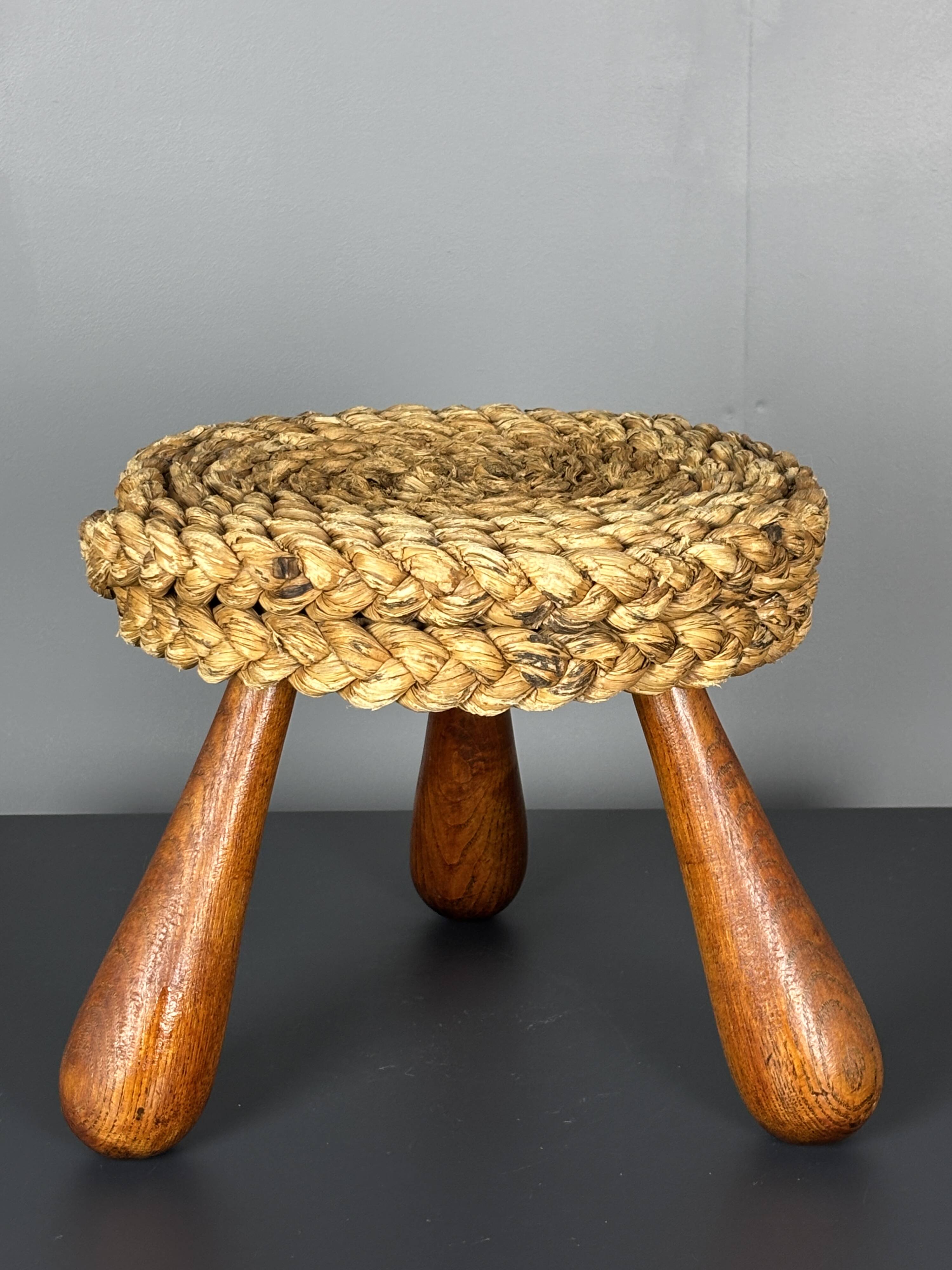 Midcentury French braided rope stool by Audoux & Minet, 1950s