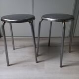 Pair of Industrial Stools in Raw Metal