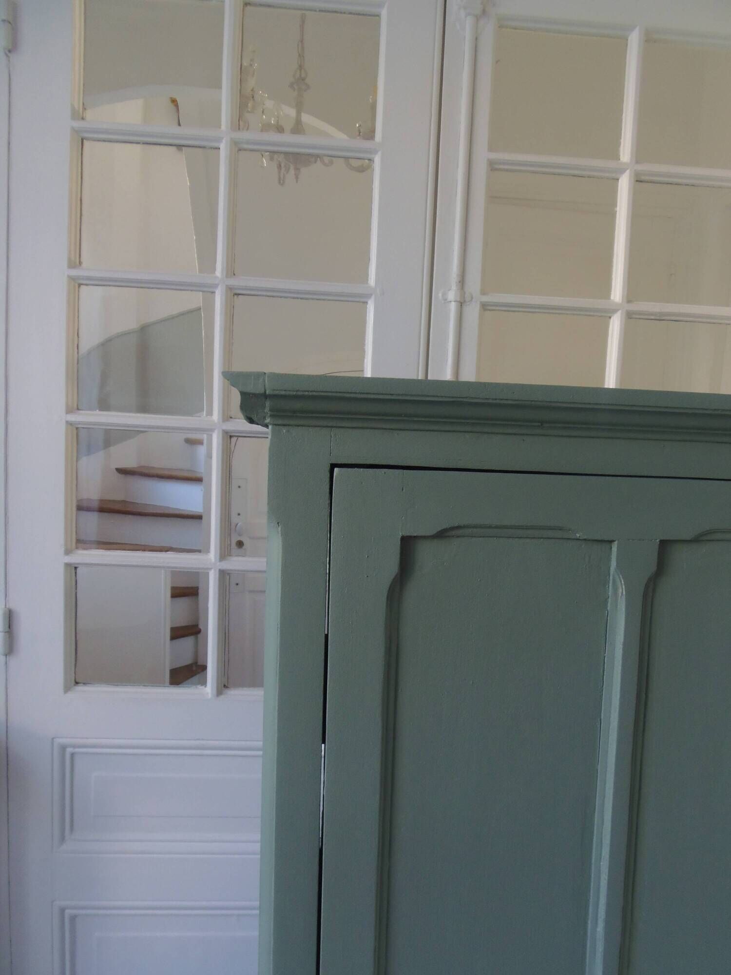 Vintage 1-door Parisian wardrobe re-enchanted in smoky green.
