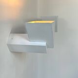 Pair of vintage geometric wall lights, matte white, France 1970