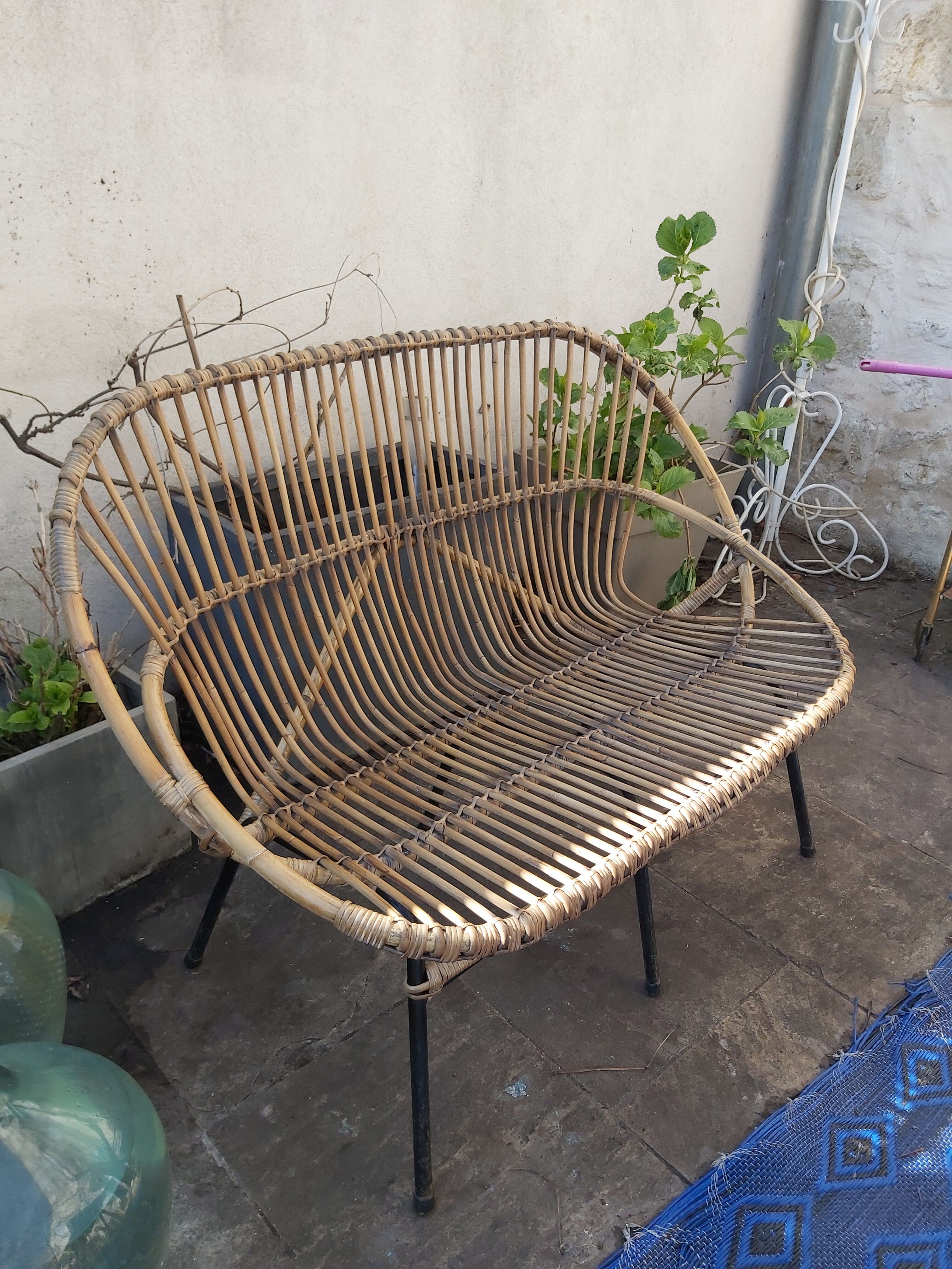 Vintage rattan bench