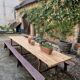 French antique garden dining table – XXL wine table with benches