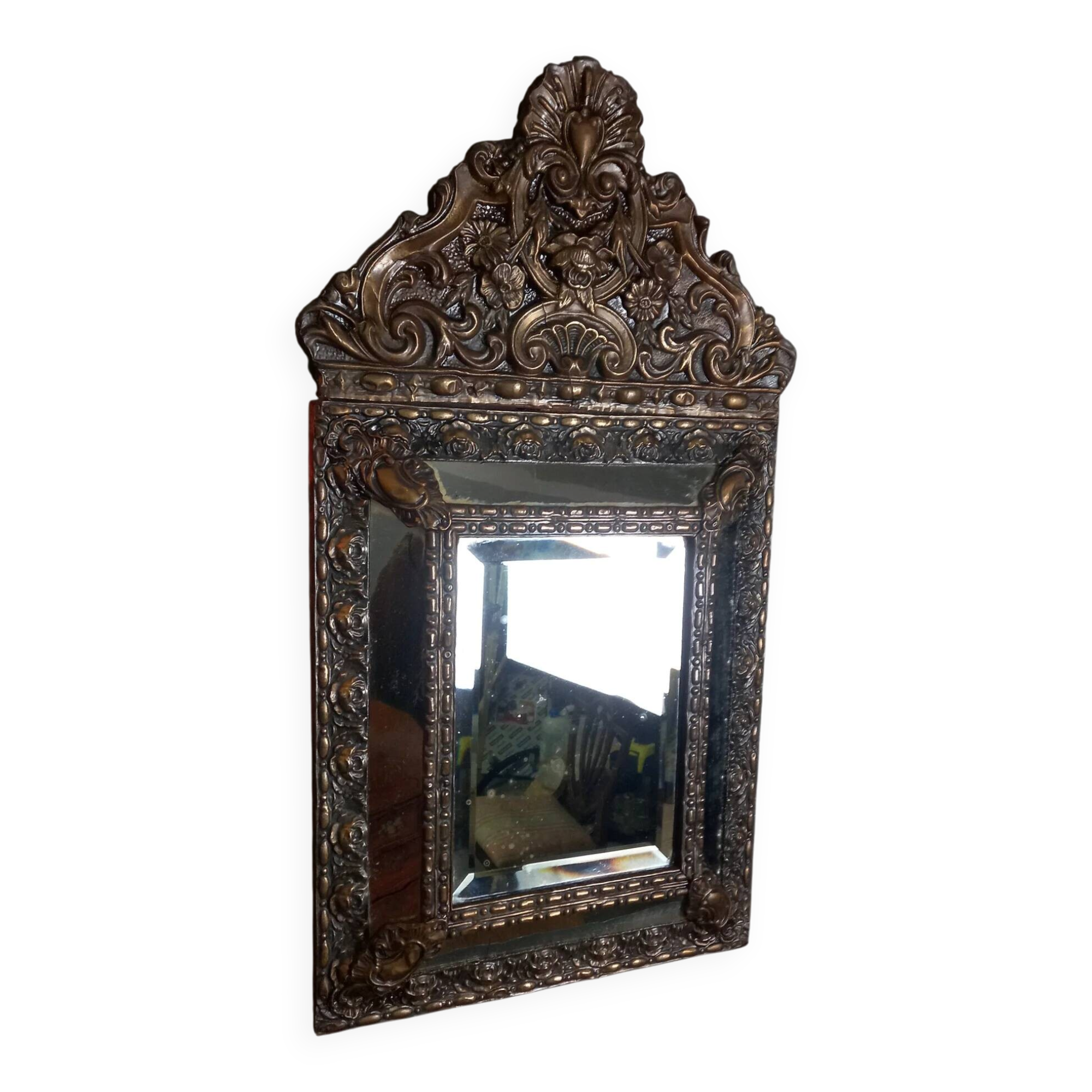 Beaten copper cushion mirror