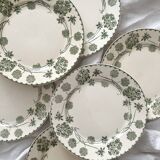 6 antique flat plates made of ironstone "Géranium" Sarreguemines