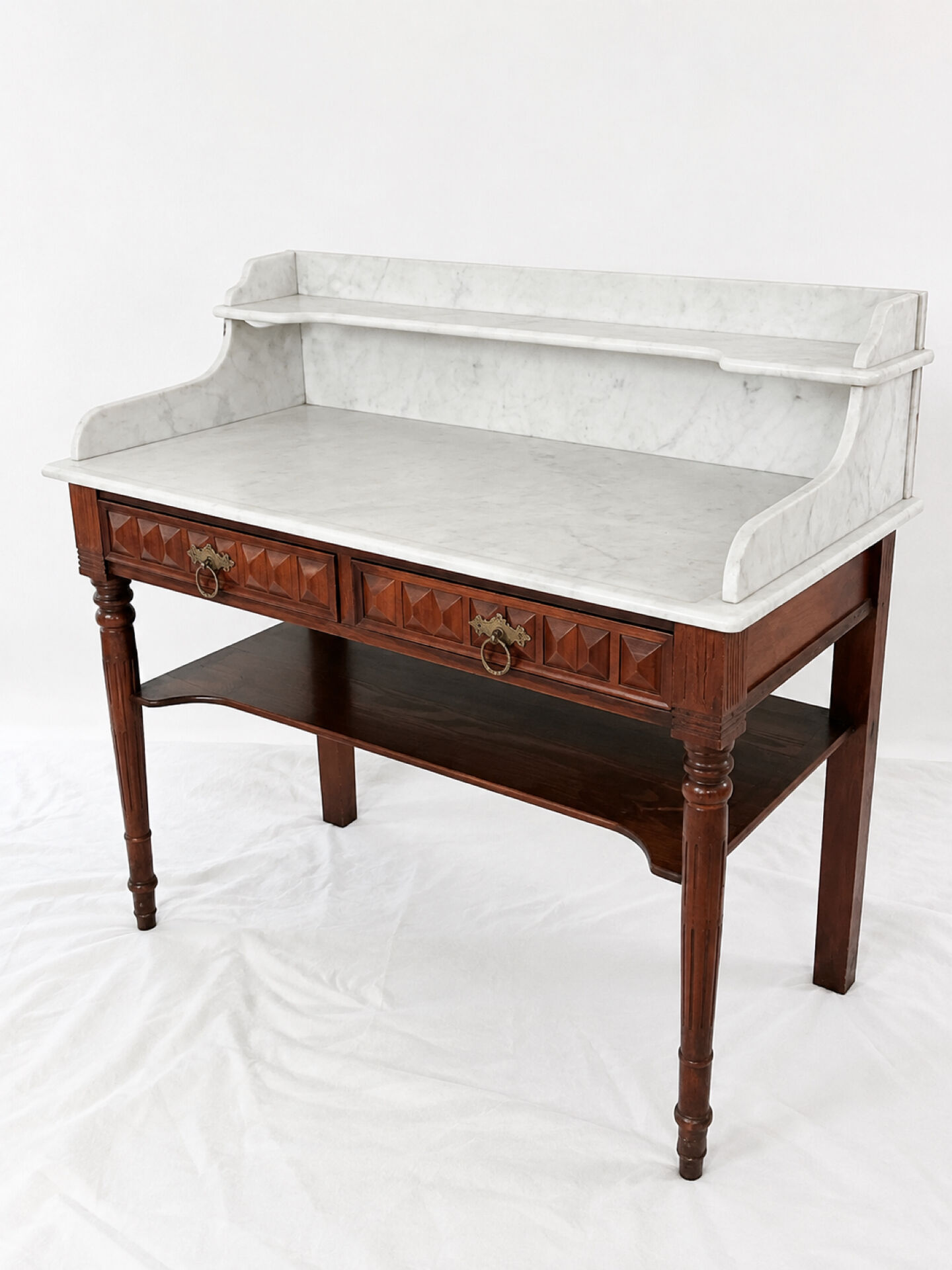 Antique Louis XVI style dressing table in wood and veined white marble.