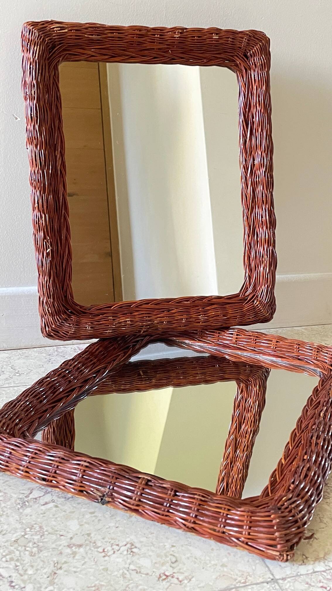 Pair of VINTAGE Rattan MIRRORS