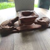 Cendrier en bois sculpté avec crocodiles vintage