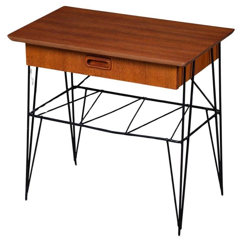 Mid-Century Modern Danish Teak Bedside Table with Metal Frame, 1960s