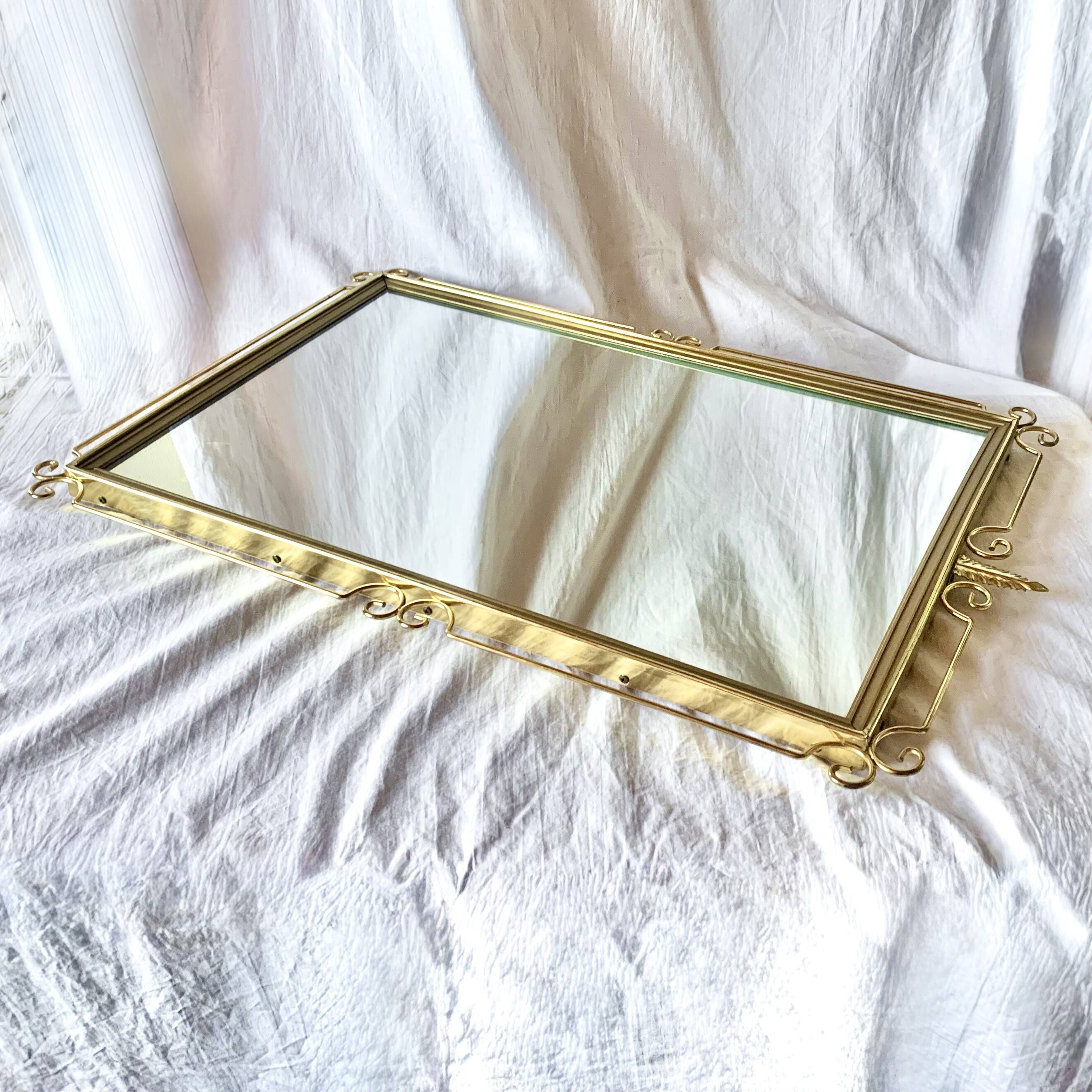 Hollywood Regency Gold Brass Wall Mirror - 70 x 46 cm