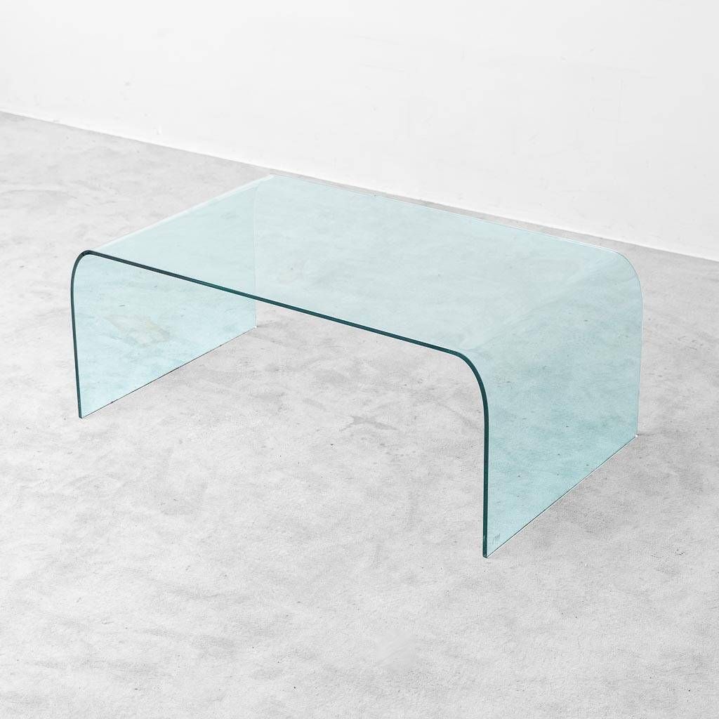 Vintage Fiam Italia coffee table in curved glass minimalist design 1970s