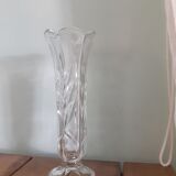 Vase en cristal transparent type soliflore ciselé épi sur 4 faces - Evasement forme fleur - H 19.5