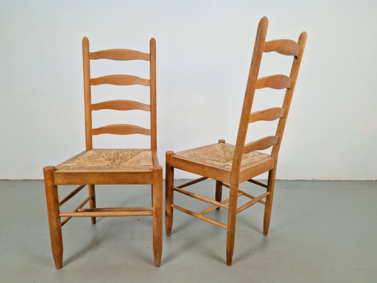 Vintage Brutalist Wicker Ladder Chairs, 1960s, Set of 2
