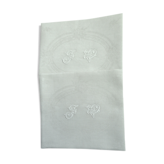 2 almond-green tinted napkins monogrammed F V