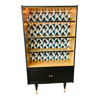 Black and gold showcase bookcase with led lighting