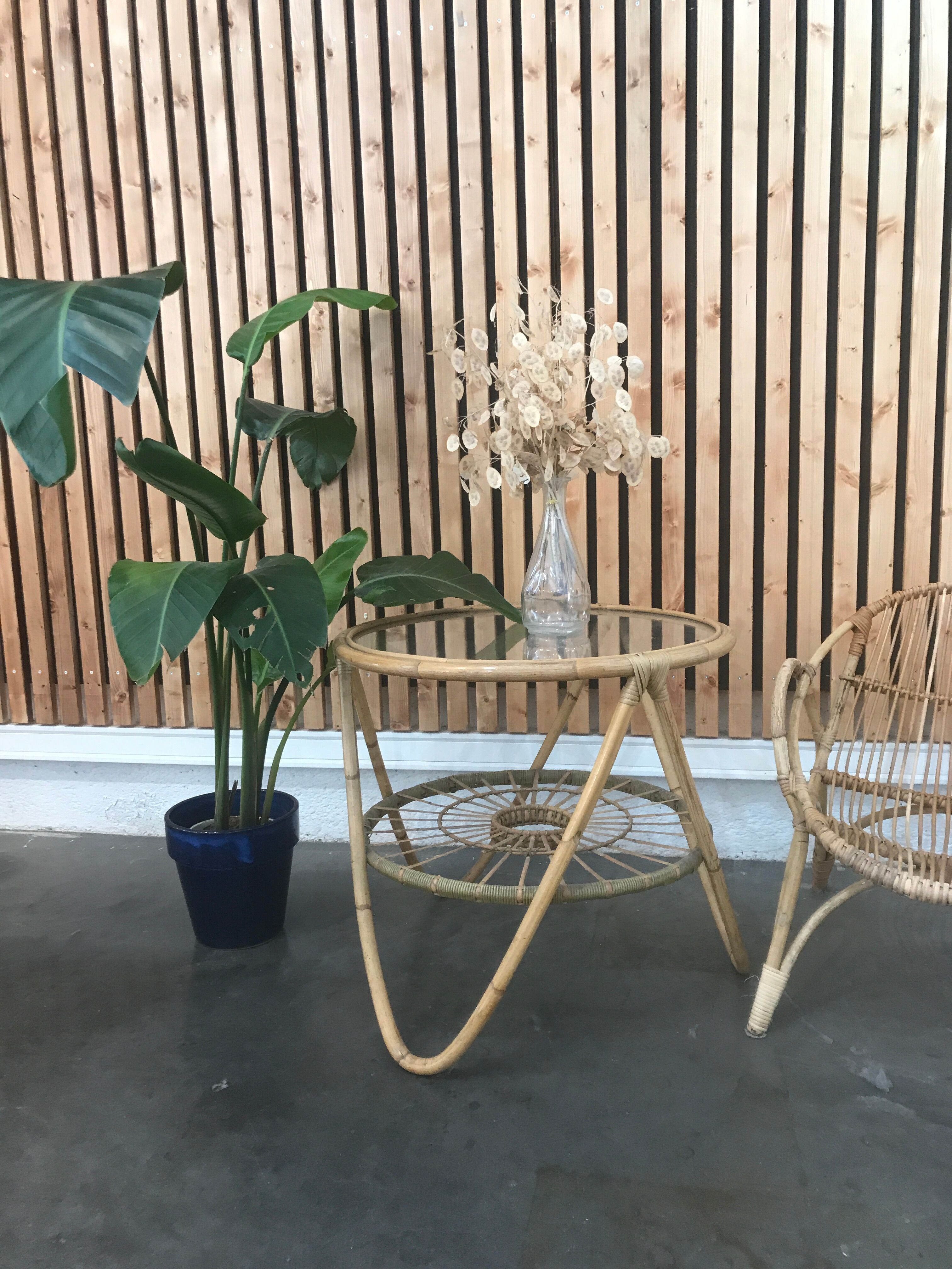 Bamboo and glass coffee table