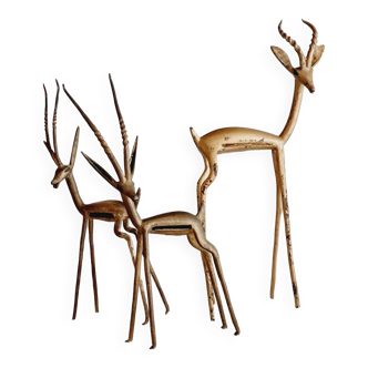 3 brass gazelles or antelopes