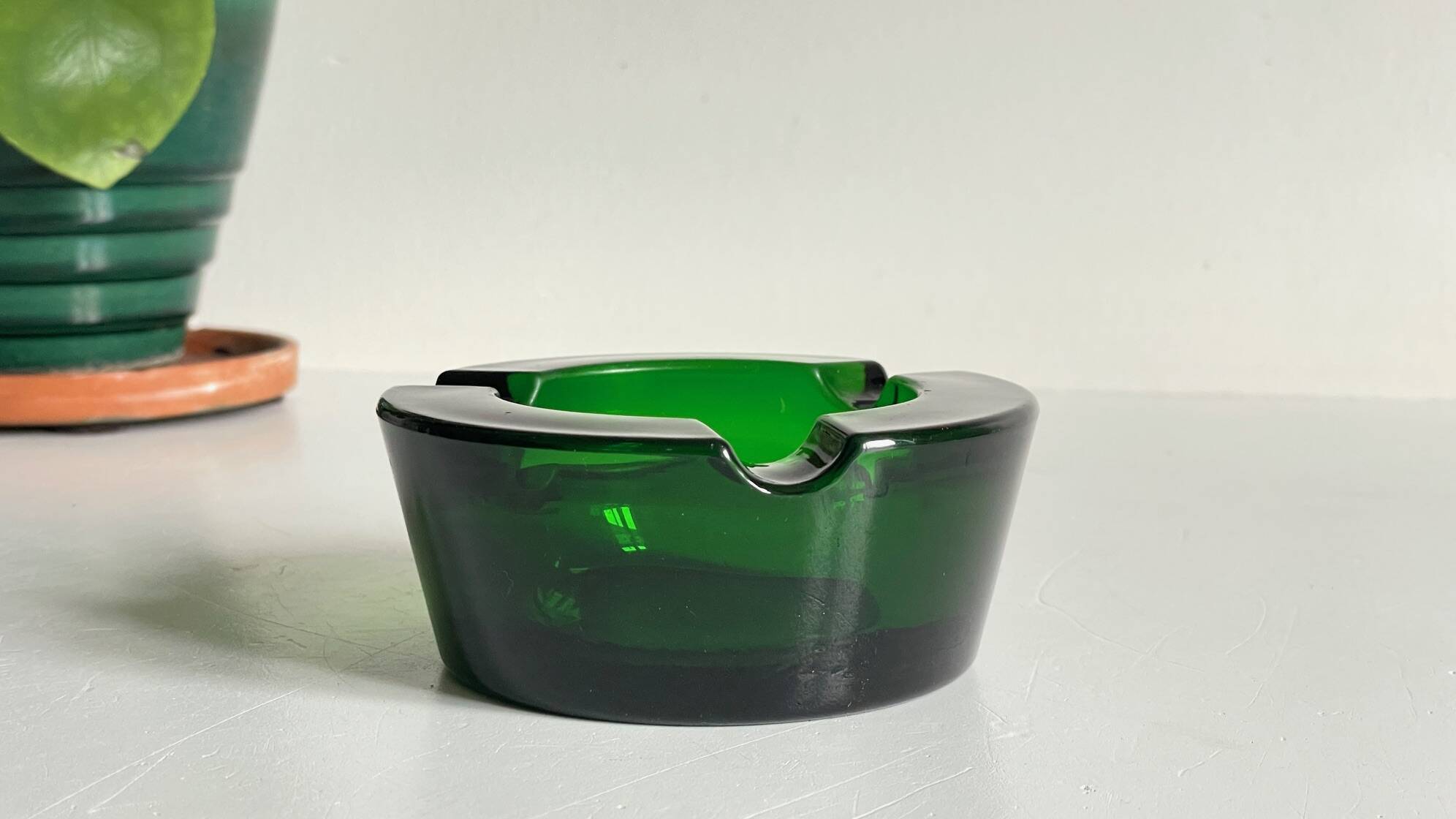 ASH TRAY Green Glass Vintage
