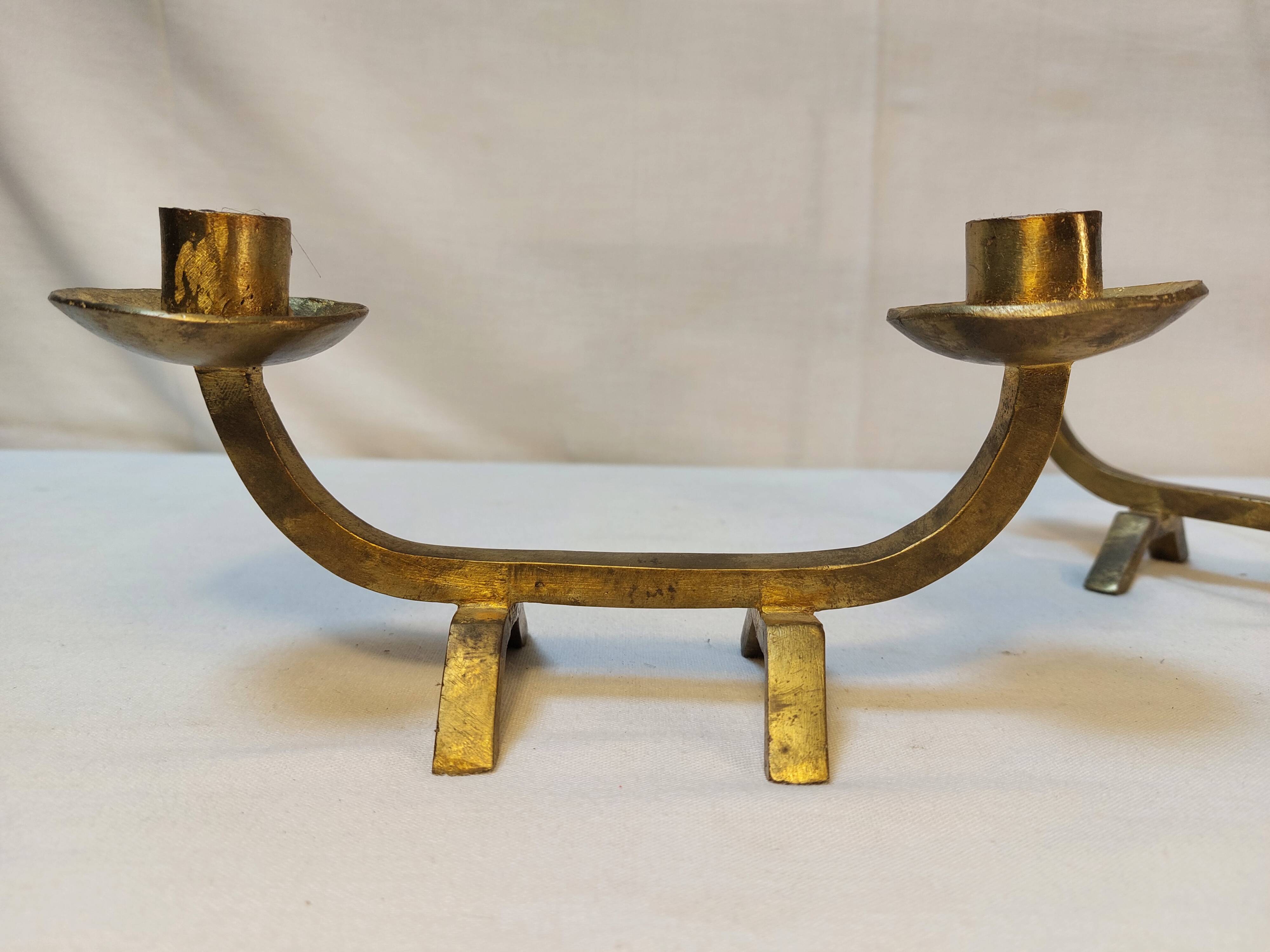 Pair of brutalist candlesticks in solid brass - 1960s
