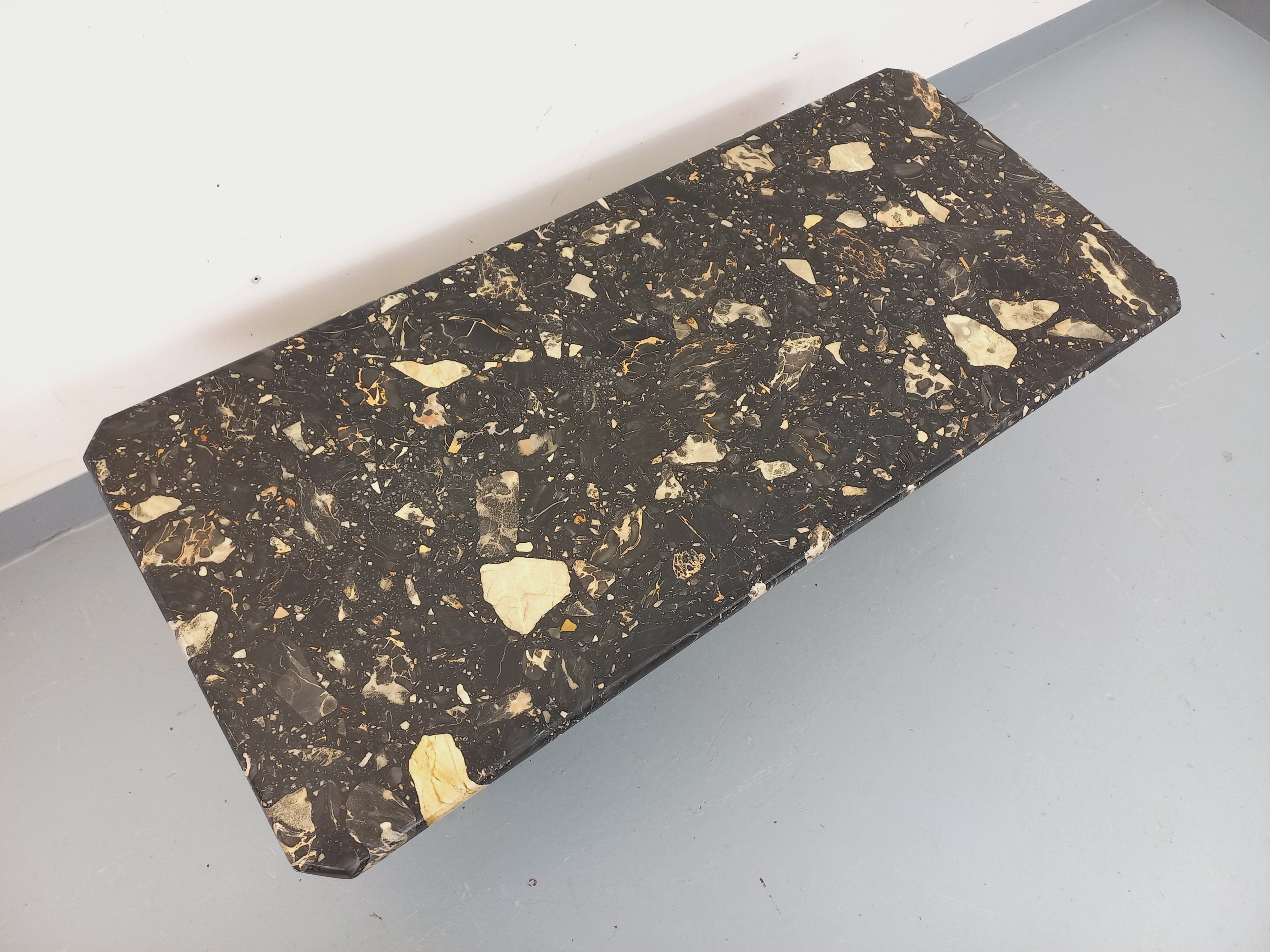Vintage rectangular coffee table in black marble and smoked glass from the 1970s.