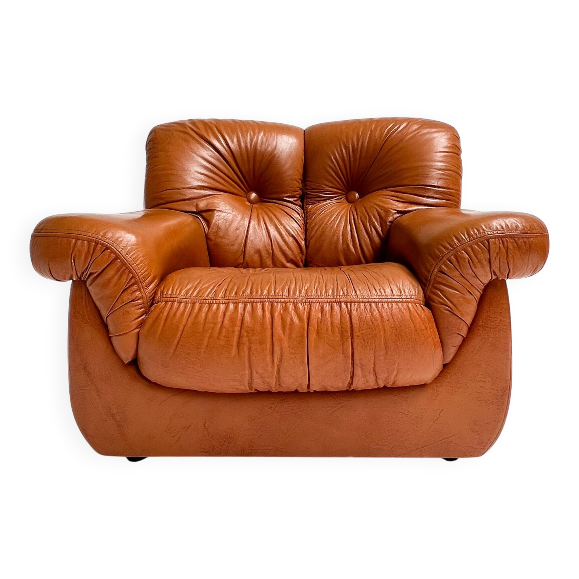 Cognac colored leather Pellerossi lounge chair, 1960s