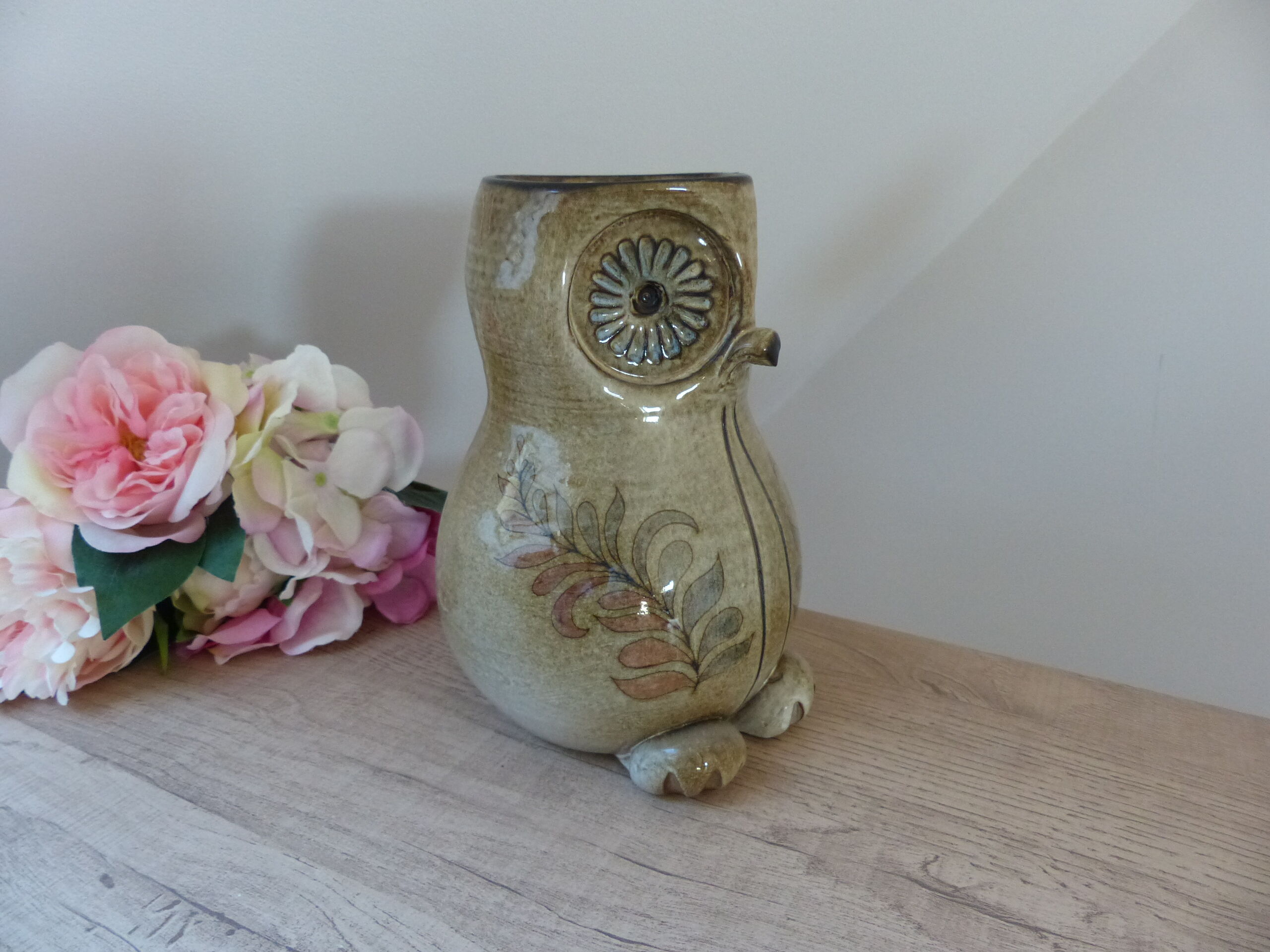 Vase chouette zoomorphe en grès vintage