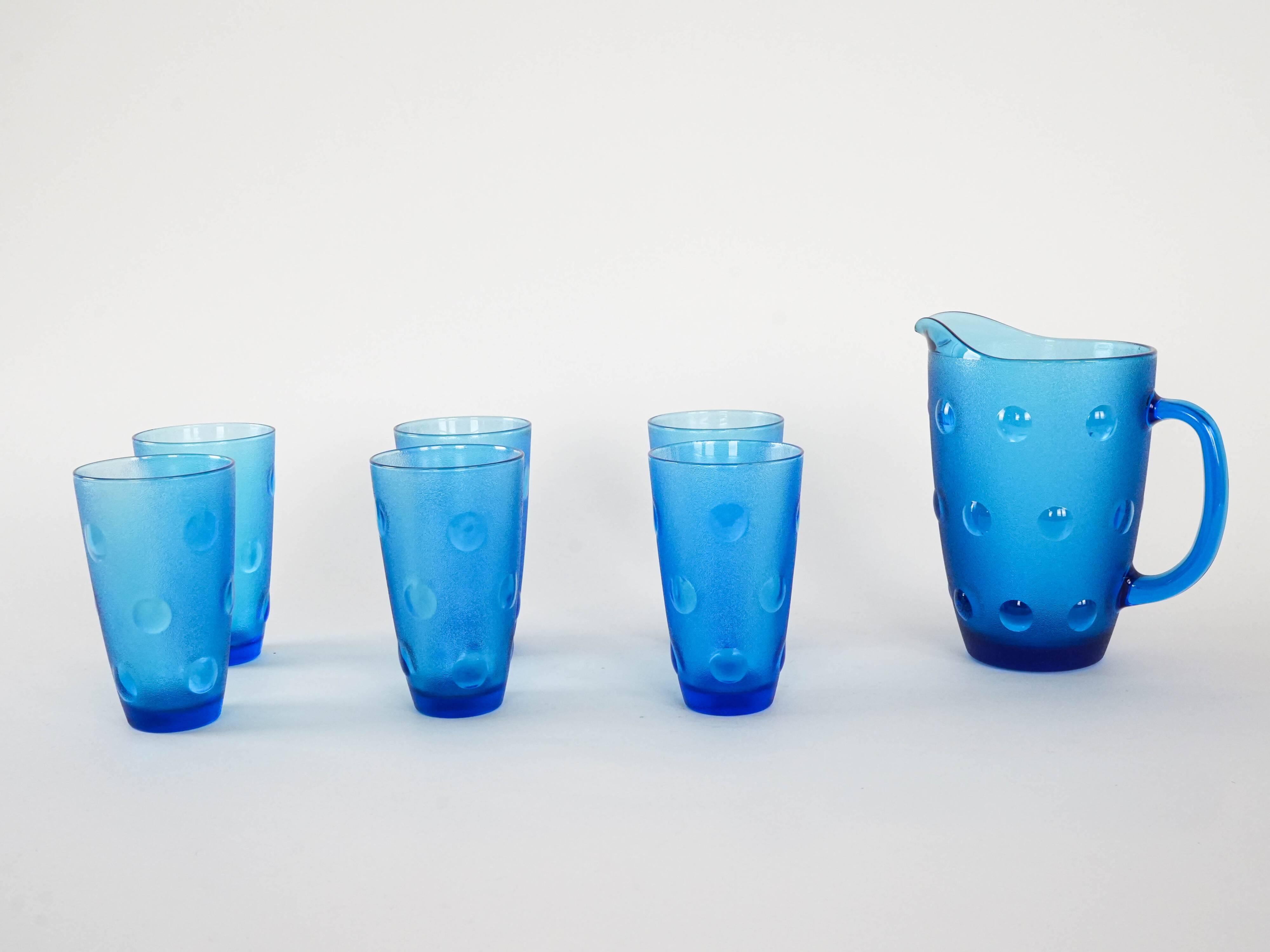 Set of glass and jug, Italian design, 1970s, made in Italy