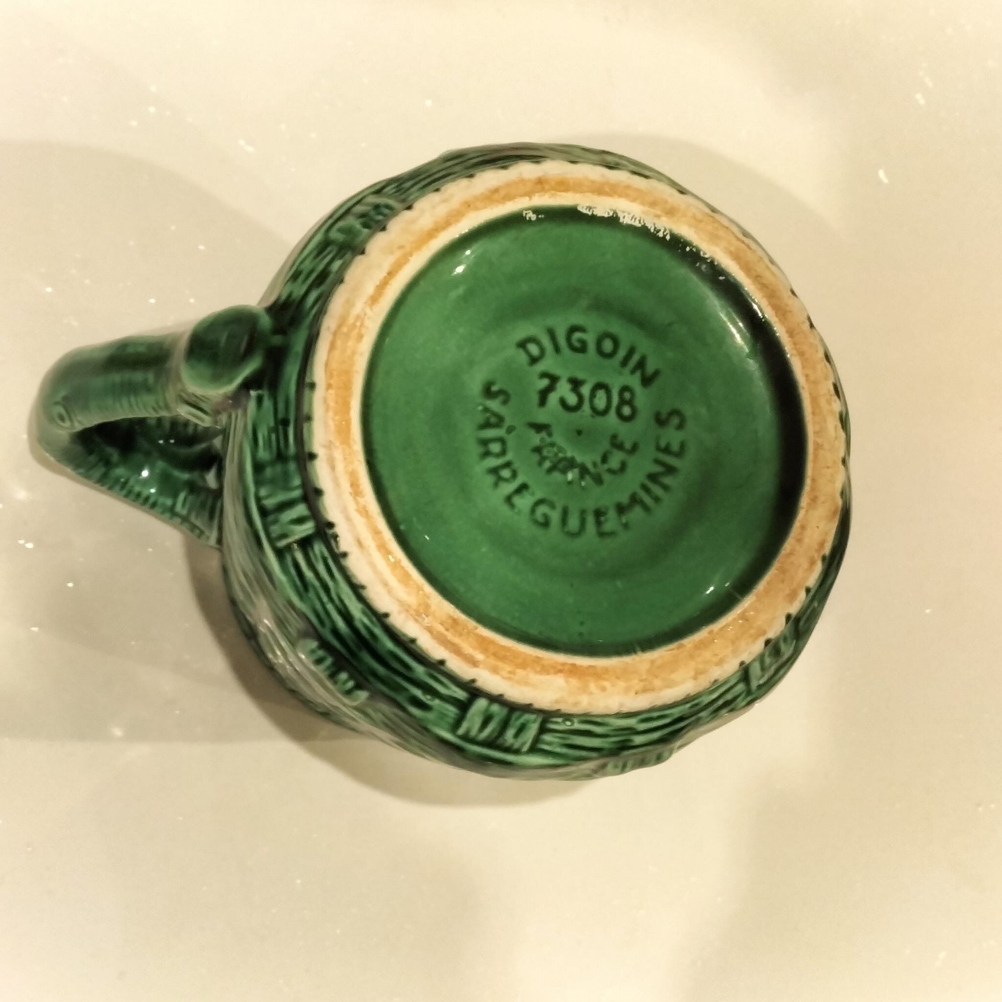 Slurry pitcher digoin sarrreguemines model 7308 green braiding