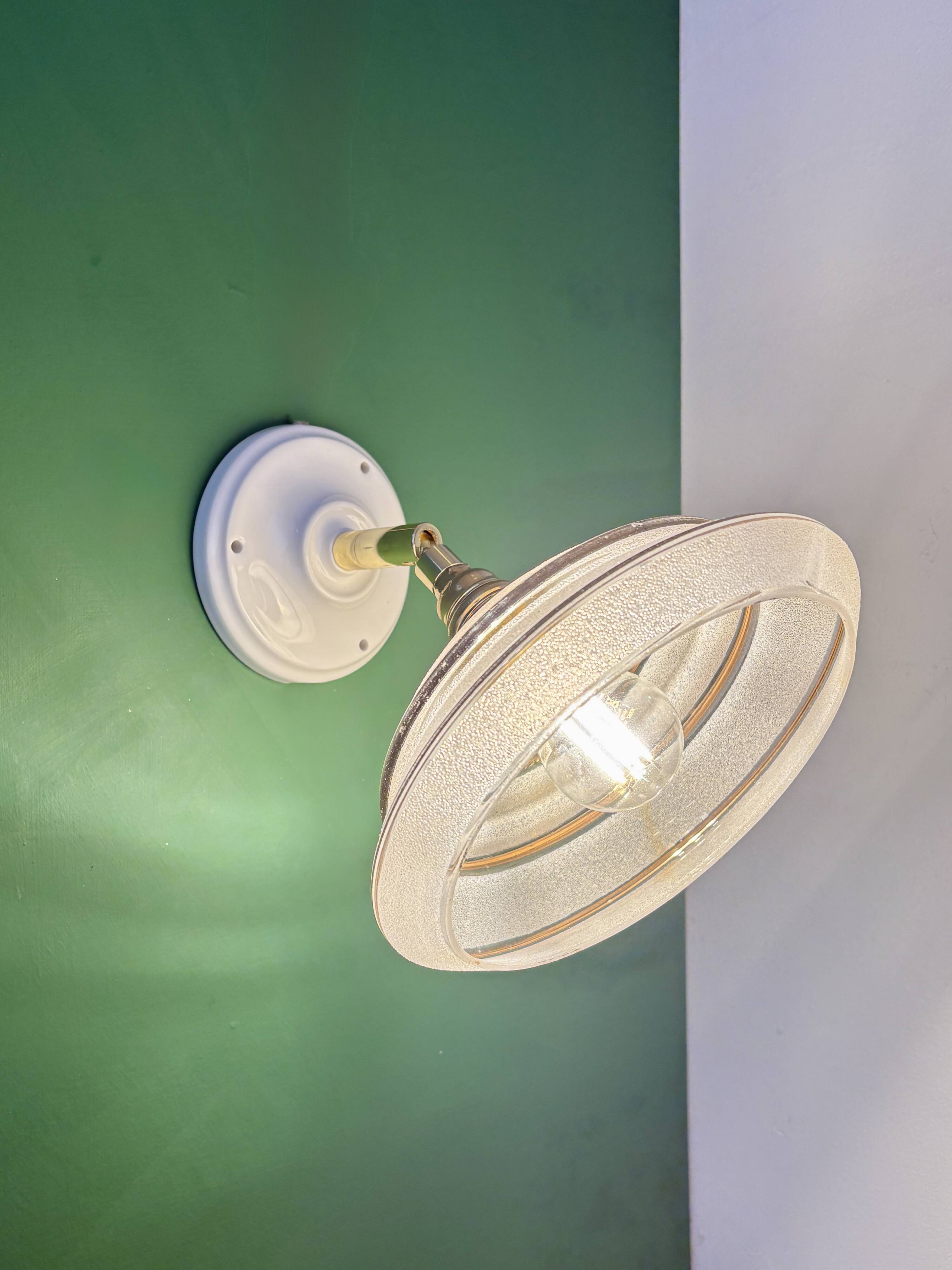 Vintage wall lamp with white and gold granite glass shade