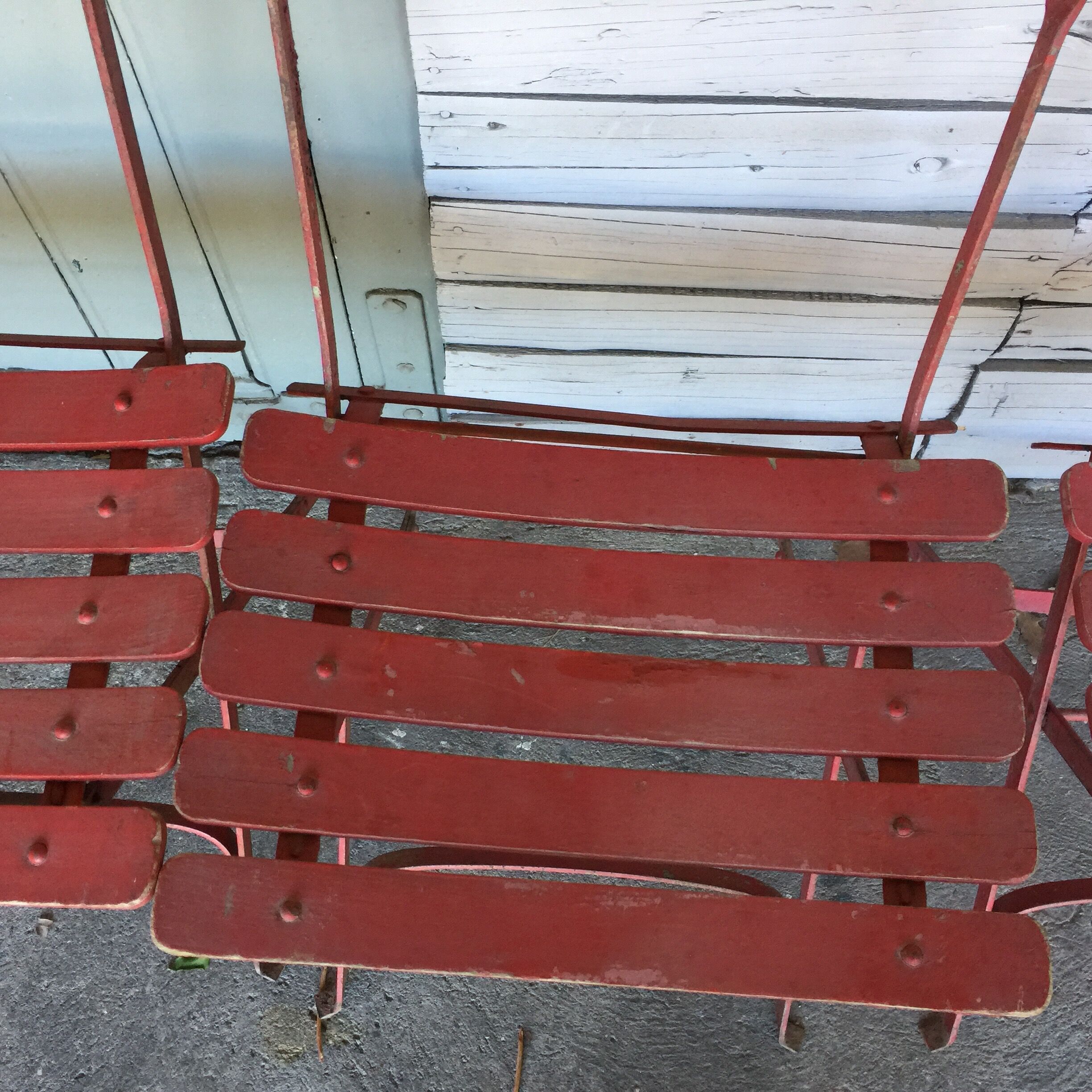 SET OF 6 IRON AND WOOD FOLDING GARDEN CHAIRS