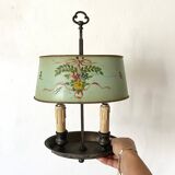 Bouillotte lamp in painted sheet metal decorated with flowers