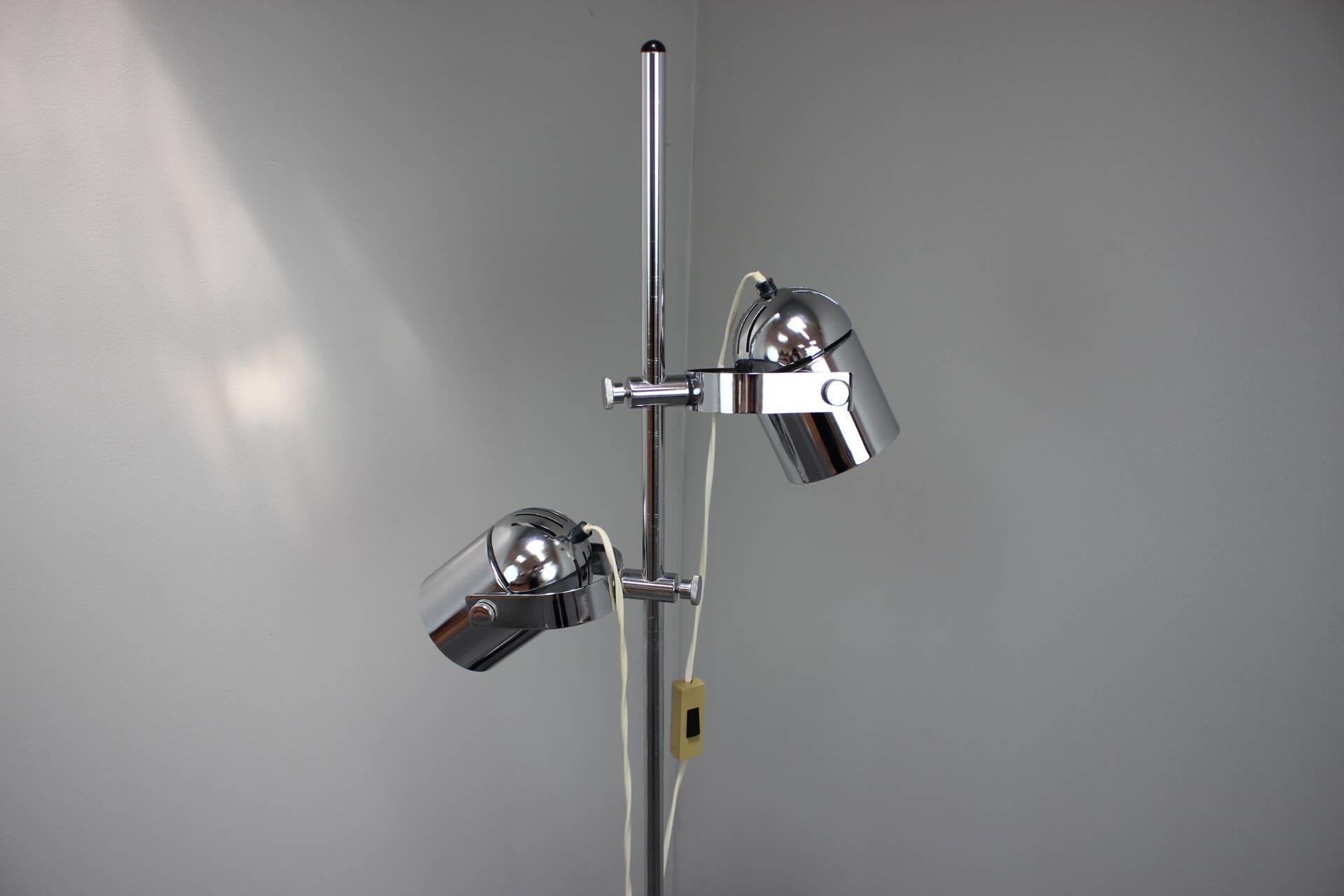 Adjustable double spotlight floor lamp "Stanislav Indra Chrome", Czechoslovakia