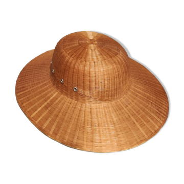 Chapeau colonial en rotin, des années 60-70