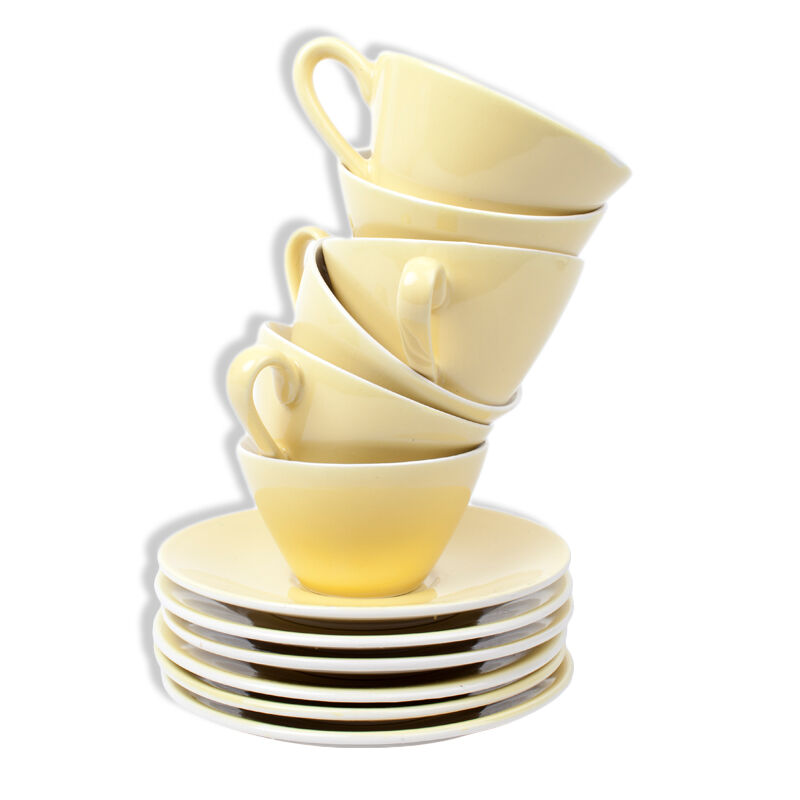 Set of 6 cups yellow pottery Badonviller